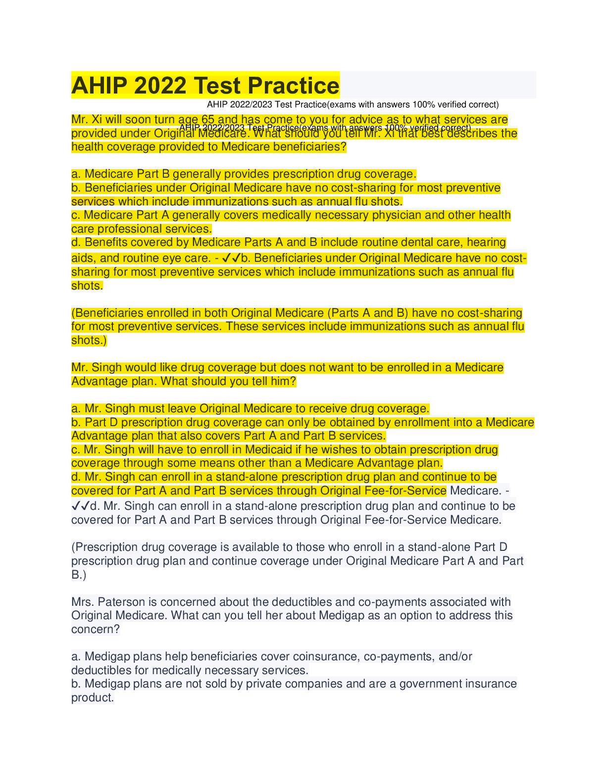 Preview image for AHIP 2022 Test Practice(100% questions& answers verified correct)